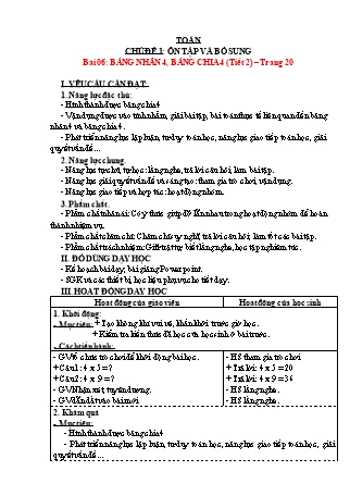 Giáo án Toán học 3 (Kết nối tri thức với cuộc sống) - Chủ đề 1: Ôn tập và bổ sung - Bài 06: Bảng nhân 4, bảng chia 4 (Tiết 2)