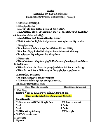 Giáo án Toán học 3 (Kết nối tri thức với cuộc sống) - Chủ đề 1: Ôn tập và bổ sung - Bài 01: Ôn tập các số đến 1000 (Tiết 1)