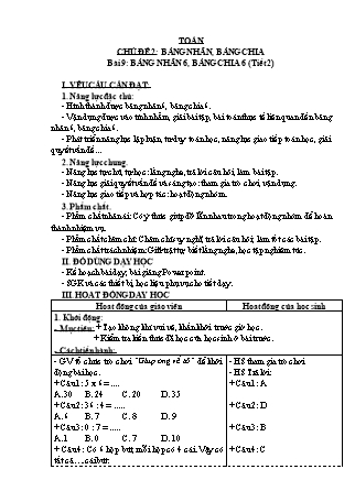 Giáo án Toán học 3 (Kết nối tri thức với cuộc sống) - Chủ đề 2: Bảng nhân, bảng chia - Bài 9: Bảng nhân 6, bảng chia 6 (Tiết 2)