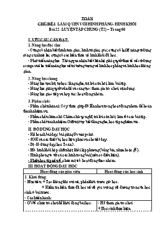 Giáo án Toán học 3 (Kết nối tri thức với cuộc sống) - Chủ đề 3: Làm quen với hình phẳng, hình khối - Bài 22: Luyện tập chung (Tiết 2)