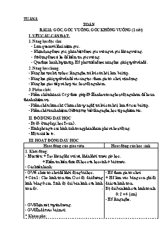 Giáo án Toán học 3 (Kết nối tri thức với cuộc sống) - Chủ đề 3: Làm quen với hình phẳng, hình khối - Bài 18: Góc, góc vuông, góc không vuông