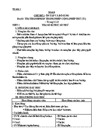 Giáo án Toán học 3 (Kết nối tri thức với cuộc sống) - Tuần 2 - Chủ đề 1: Ôn tập và bổ sung