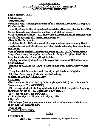 Kế hoạch bài dạy Khoa học tự nhiên 8 (Kết nối tri thức với cuộc sống) - Bài 1: Sử dụng một số hoá chất, thiết bị cơ bản trong phòng thí nghiệm